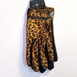 RZ Rachel Zoe Women's Leopard With Belt Trim Gloves - One Size
